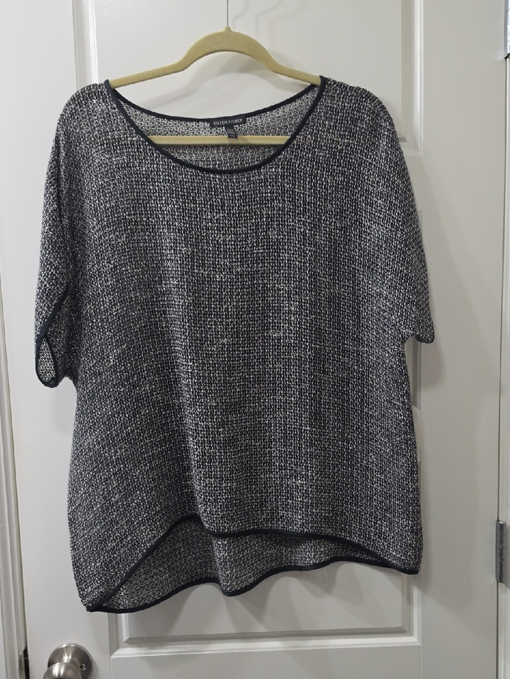 Eileen Fisher Black & White Marled Open Knit Sweater - Large